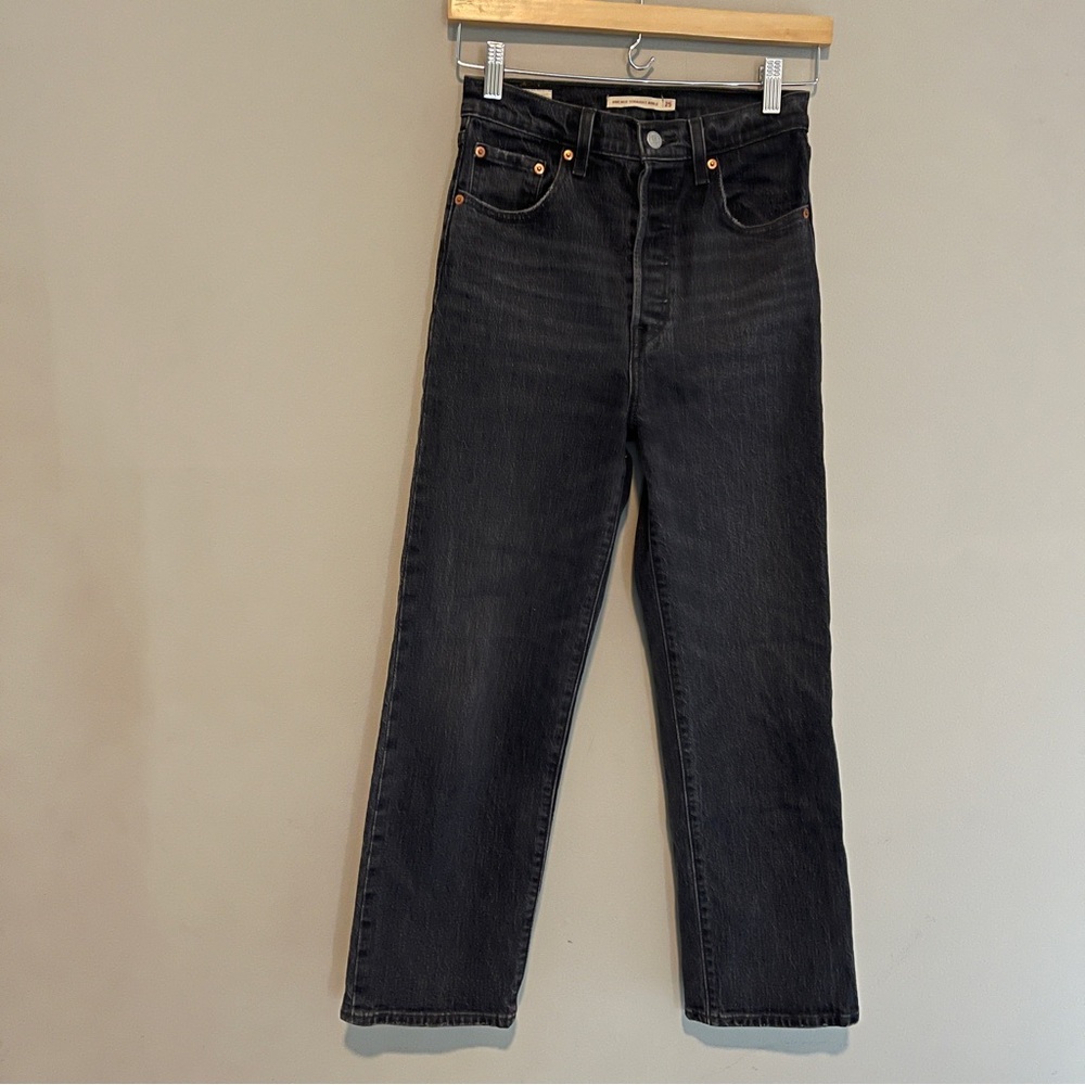 Levi's Black Ribcage Straight Ankle Jeans Size 25